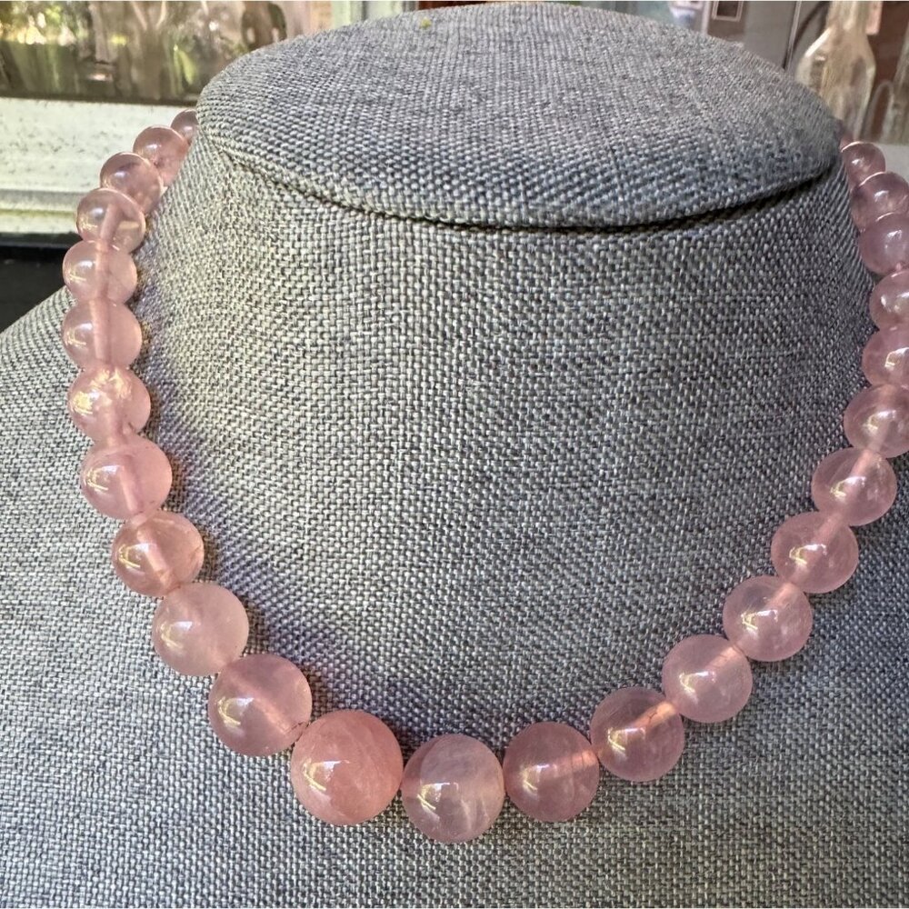 Gold Filled Rose Quartz Graduated Beaded Necklace Choker 15"